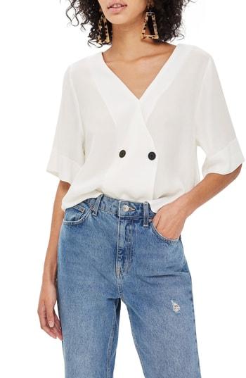 Women's Topshop Tie Back Blouse Us (fits Like 6-8) - Ivory