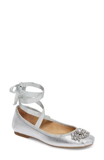 Women's Badgley Mischka Karter Ii Embellished Ankle Wrap Ballet Flat .5 M - Metallic