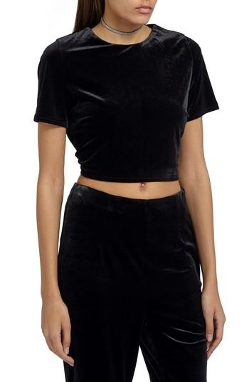 Women's Missguided Crop Velvet Tee Us / 4 Uk - Black