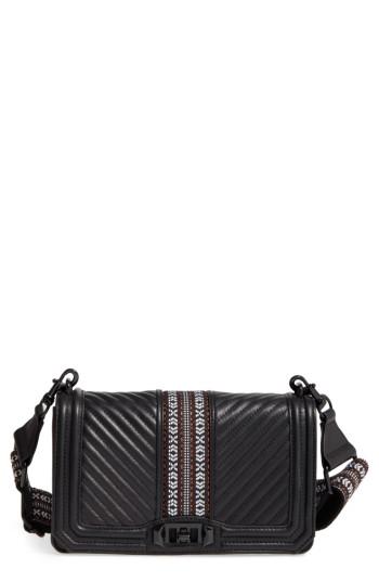Rebecca Minkoff Jacquard Love Leather Crossbody Bag With Guitar Strap - Black