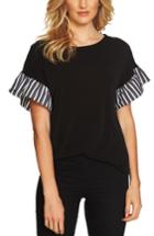Women's Cece Stripe Ruffle Sleeve Top - Black
