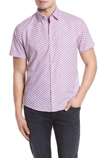 Men's Stone Rose Contemporary Fit Toucan Print Sport Shirt (s) - Red