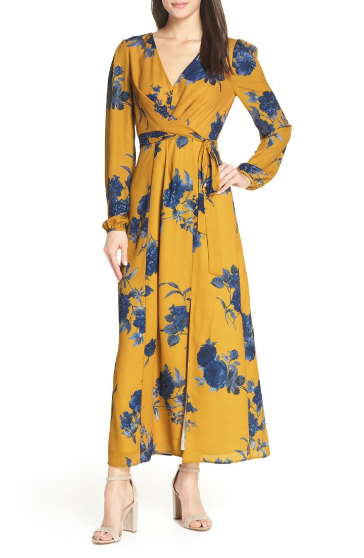 Women's Chelsea28 Floral Print Faux Wrap Maxi Dress