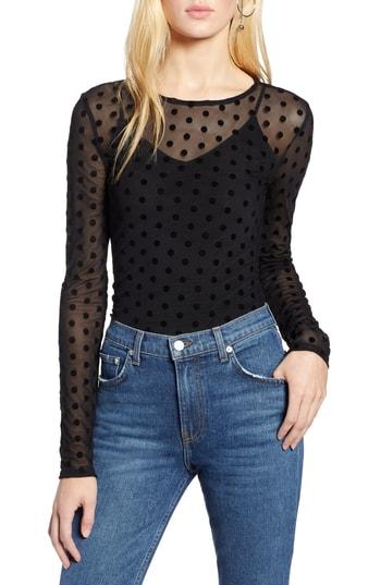 Women's Halogen Sheer Mesh Dot Top - Black