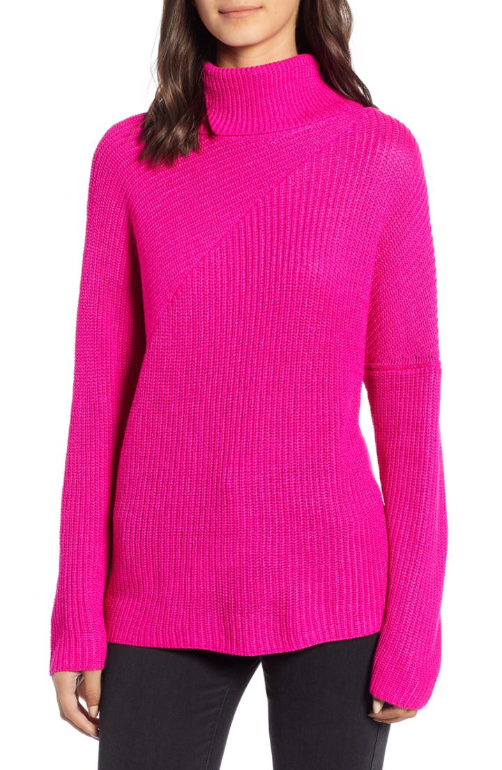 Women's Chelsea28 Stitch Interest Turtleneck Sweater, Size - Pink