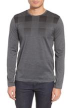 Men's Boss Tenison Slim Fit Ombre Check Long Sleeve T-shirt, Size - Blue