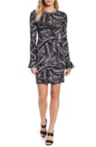 Women's Michael Michael Kors Palm Print Bell Sleeve Dress - Metallic