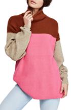 Women's Free People Colorblock Turtleneck Sweater - Pink