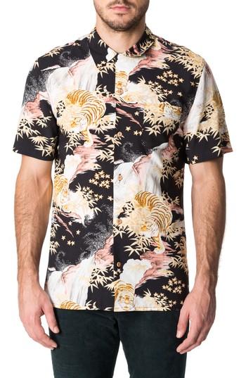 Men's 7 Diamonds Smiling Faces Slim Fit Short Sleeve Sport Shirt - Black