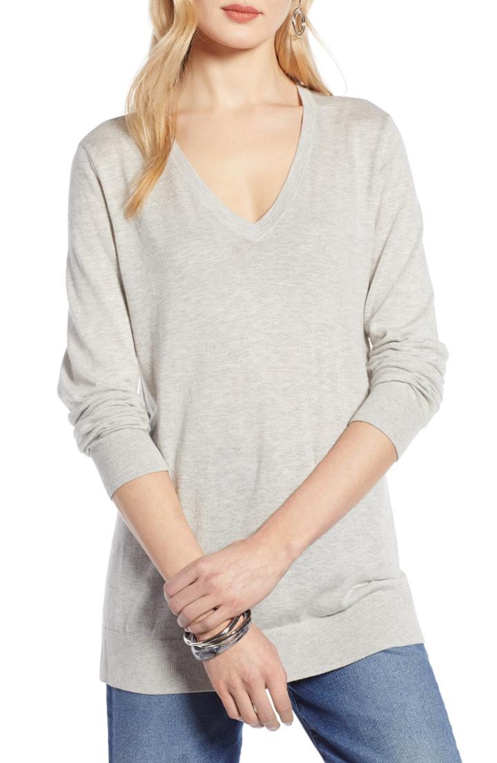 Women's Halogen Relaxed V-neck Sweater - Grey