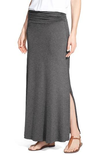 Women's Bobeau Ruched Waist Side Slit Maxi Skirt P - Grey