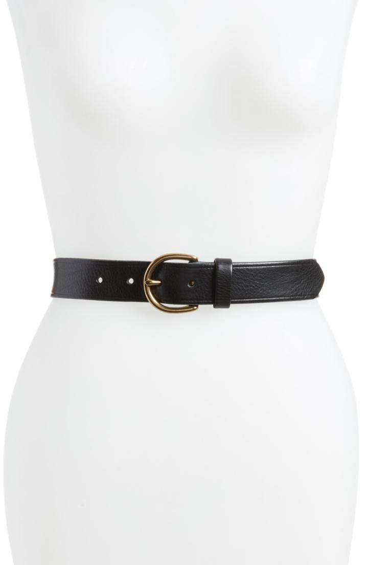 Women's Madewell Medium Perfect Leather Belt, Size - True Black