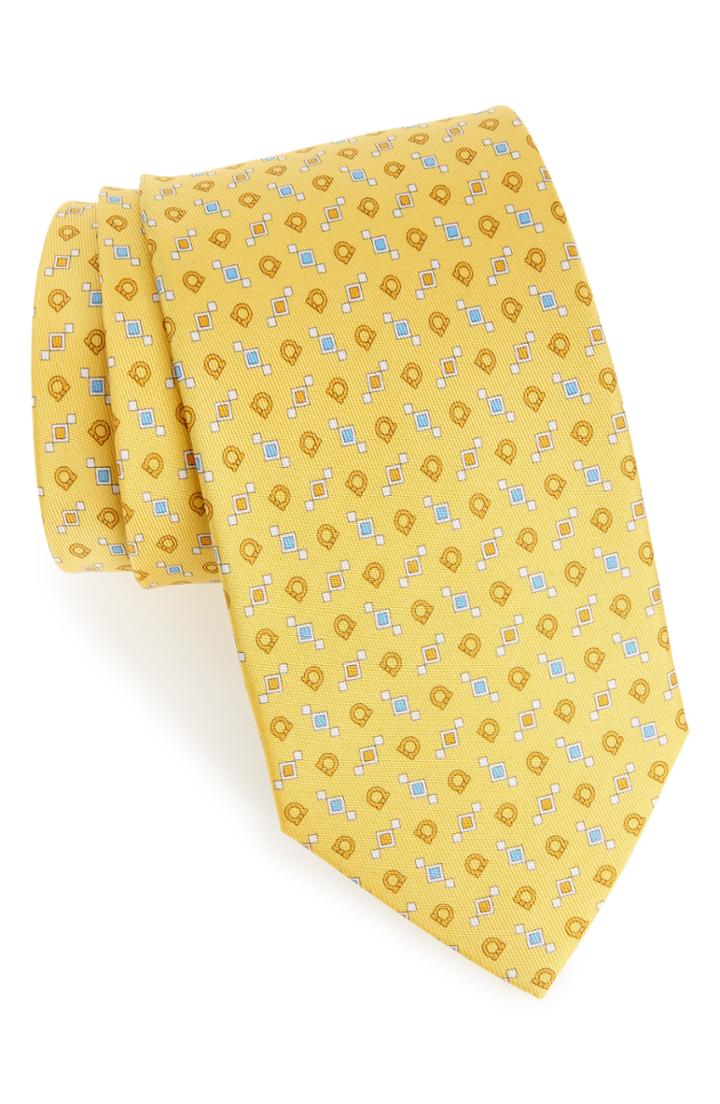 Men's Salvatore Ferragamo Eldon Medallion Silk Tie, Size - Yellow