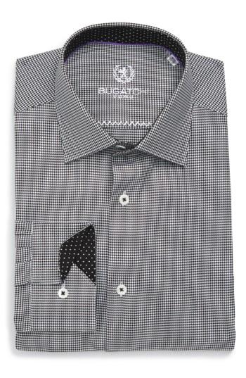 Men's Bugatchi Trim Fit Houndstooth Dress Shirt .5 - Black