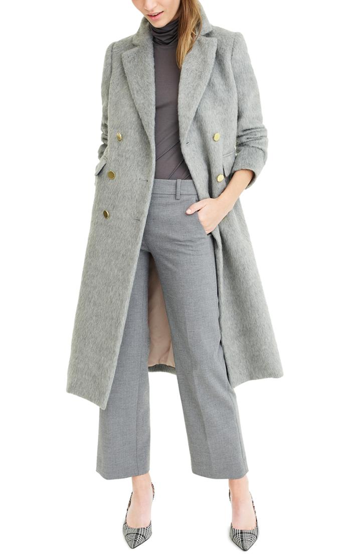 Women's J.crew Collection Long Brushed Wool Topcoat - Grey