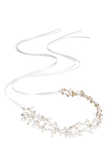 Brides & Hairpins 'arabella' Jeweled Halo & Sash, Size - Metallic