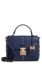 Cesca Studded Faux Leather Box Crossbody Bag - Blue