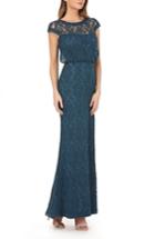 Women's Js Collections Blouson Bodice Lace Gown - Blue/green