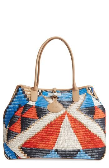 Longchamp Roseau Paniers D'art Wicker Print Canvas Tote - Red