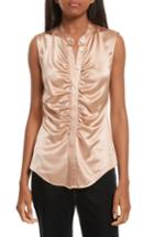 Women's Theory Ruched Fitted Stretch Silk Blouse - Pink