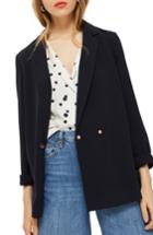 Women's Topshop Ava Double Breasted Jacket Us (fits Like 0) - Blue
