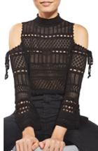 Women's Topshop Pointelle Cold Shoulder Top Us (fits Like 0) - Black