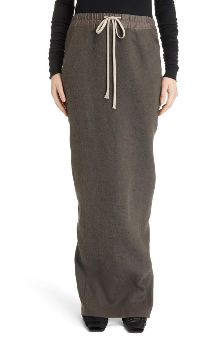 Women's Rick Owens Drawstring Waist Camel Hair & Linen Skirt Us / 44 It - Grey