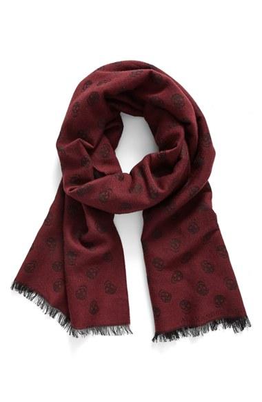 Men's Alexander Mcqueen Allover Skull Wool & Silk Scarf, Size - Red