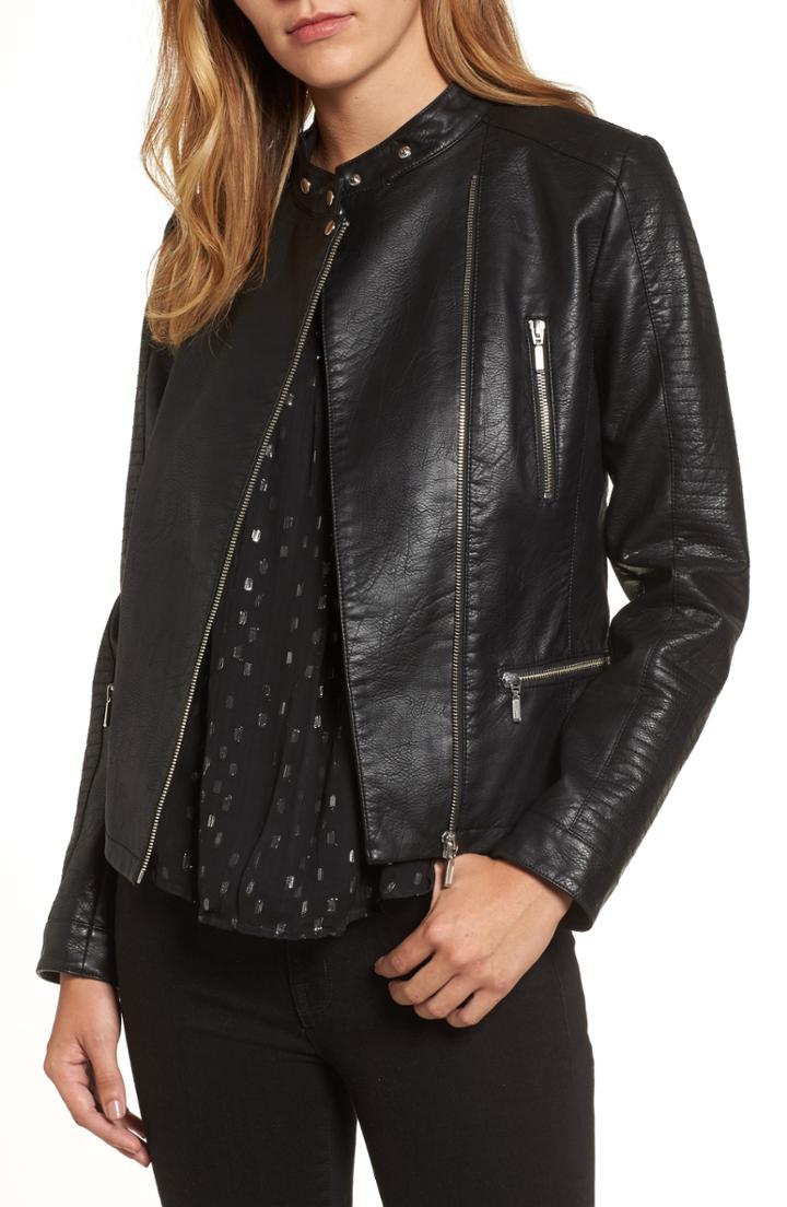 Women's Halogen Quilted Faux Leather Moto Jacket, Size - Black
