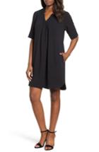 Women's Bobeau Pleat Front Curved Hem Shirtdress, Size - Black