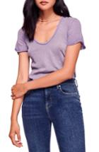 Women's Free People Saturday Lace Trim Linen Blend Tee - Purple