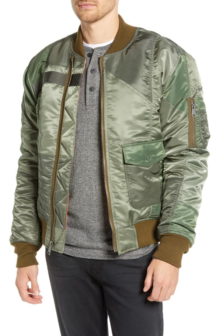 Men's Schott Nyc Ma-1 Patchwork Flight Jacket - Green