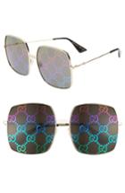 Women's Gucci 60mm Square Sunglasses - Gold/ Rainbow/ Solid Grey