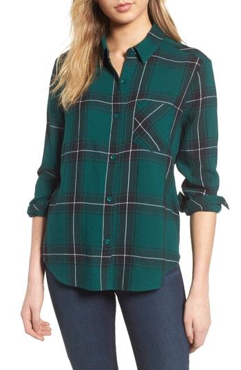 Women's Bp. Plaid Shirt, Size - Green