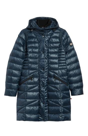 Women's Bernardo Bib Hooded Walker Coat - Blue