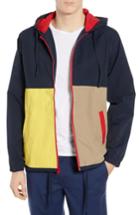 Men's Rvca Bloc Colorblock Hooded Cotton Blend Jacket - Blue