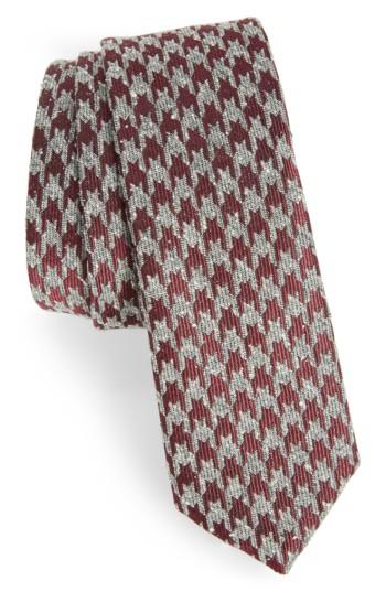 Men's The Tie Bar Houndstooth Thrill Silk Tie, Size - Burgundy