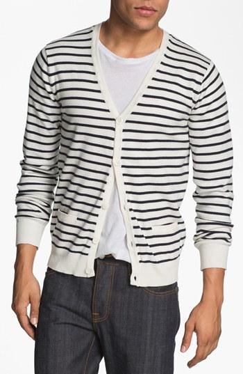 J. Press York Street Stripe Cardigan Ivory/ Navy