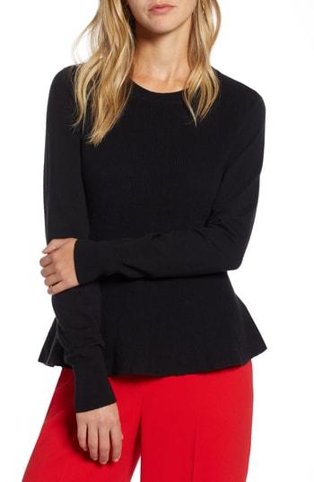 Women's Halogen Peplum Sweater - Black