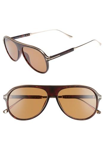 Women's Tom Ford Nicholai 57mm Aviator Sunglasses - Shiny Black/ Smoke Mirror