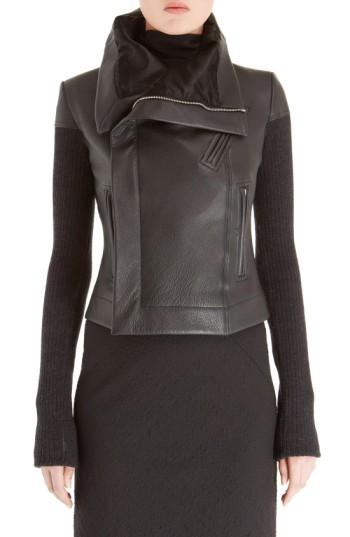Women's Rick Owens Leather Biker Jacket Us / 42 It - Black