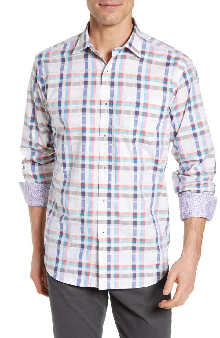 Men's Bugatchi Classic Fit Plaid Sport Shirt, Size - White