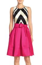 Women's Eliza J Faille & Taffeta Fit & Flare Dress - Pink