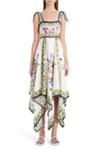 Women's Dolce & Gabbana Print Silk Handkerchief Hem Dress Us / 44 It - White