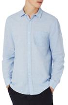 Men's Topman Classic Fit Slub Woven Cotton & Linen Shirt - Blue