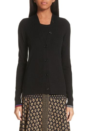 Women's Proenza Schouler Pattern Cuff Silk & Cashmere Blend Cardigan - Black
