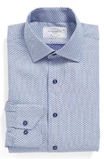 Men's Lorenzo Uomo Trim Fit Geometric Dress Shirt .5 32 - Blue
