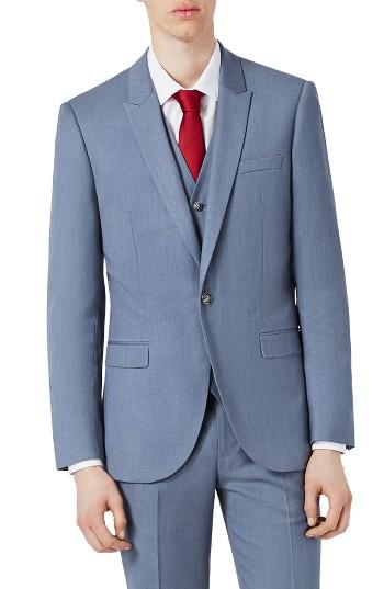 Men's Topman Skinny Fit Crosshatch Suit Jacket - Blue