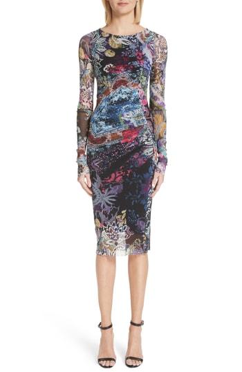 Women's Fuzzi Floral Patchwork Print Long Sleeve Tulle Dress - Black