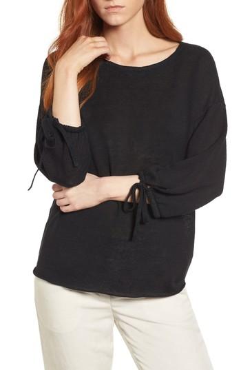 Women's Eileen Fisher Organic Linen Sweater, Size - Black